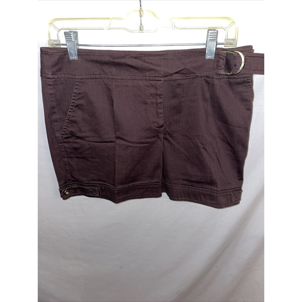AB Studio Dress Shorts Women's Size 6 Brown Cotton Blend Zip Fly Side Belt